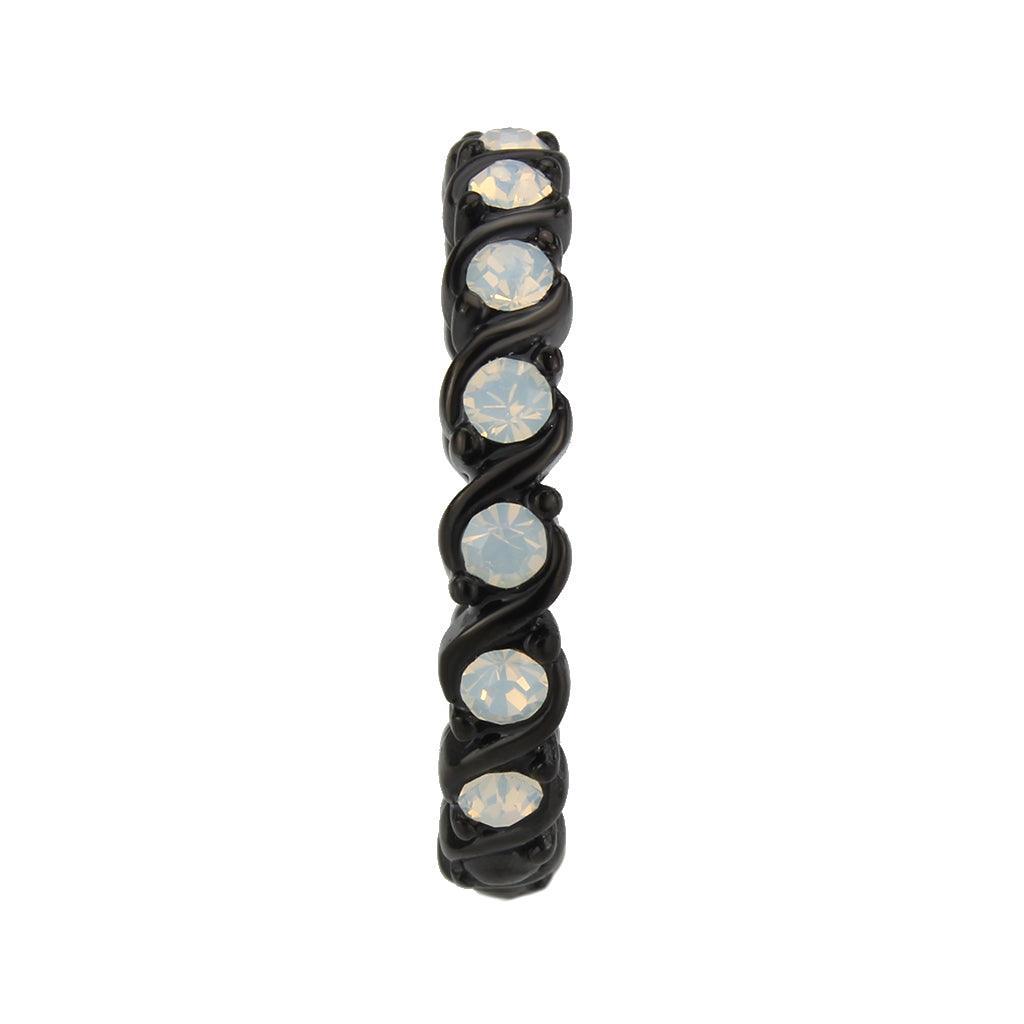 Womens Light Black Ring Anillo Para Mujer Stainless Steel Ring with Top Grade Crystal in White Celeste - Jewelry Store by Erik Rayo