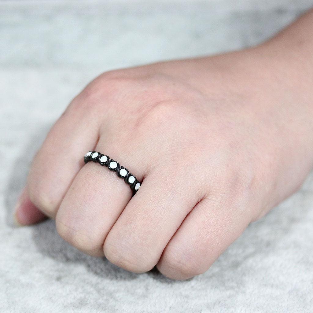 Womens Light Black Ring Anillo Para Mujer Stainless Steel Ring with Top Grade Crystal in White Celeste - Jewelry Store by Erik Rayo