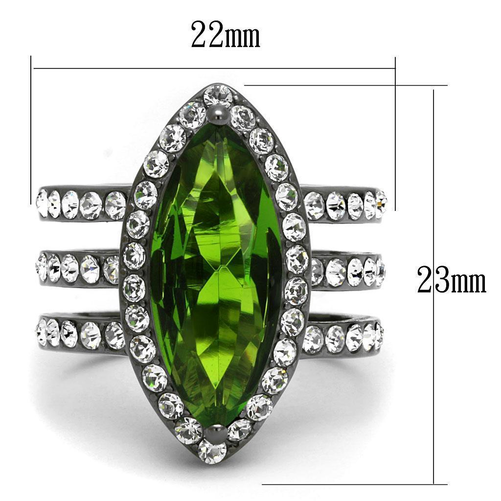 Womens Light Black Ring Anillo Para Mujer 316L Stainless Steel Ring Glass in Peridot Analia - Jewelry Store by Erik Rayo