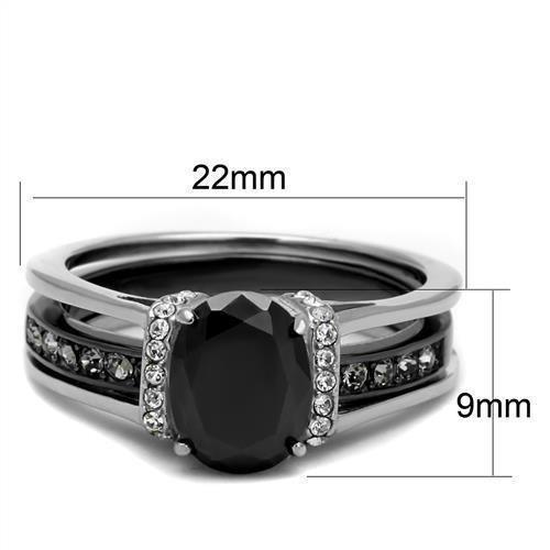 Womens Light Black Ring Anillo Para Mujer 316L Stainless Steel Ring Synthetic Glass in Jet Adley - Jewelry Store by Erik Rayo