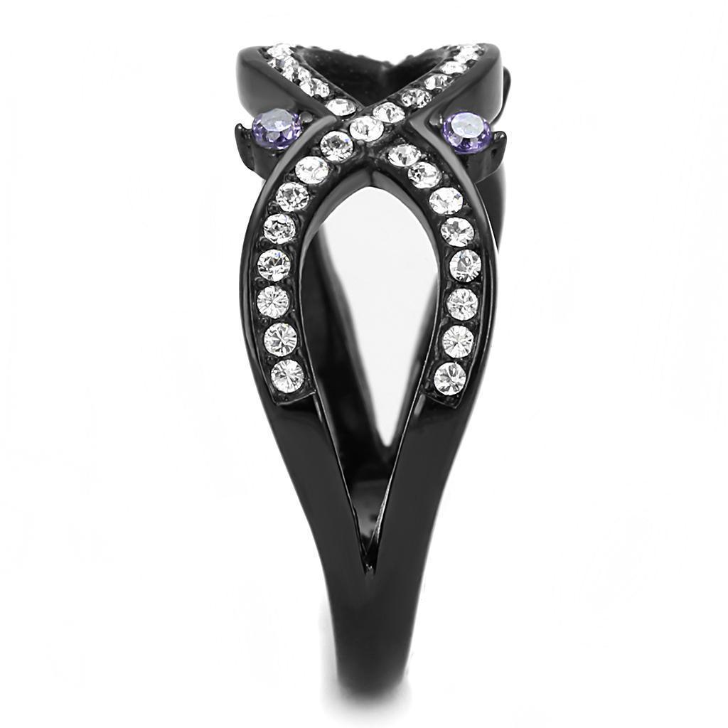 Womens Light Black Ring Anillo Para Mujer 316L Stainless Steel Ring with AAA Grade CZ in Amethyst Dinah - Jewelry Store by Erik Rayo