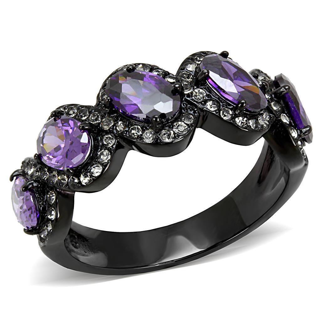 Womens Light Black Ring Anillo Para Mujer 316L Stainless Steel Ring with AAA Grade CZ in Amethyst Estefana - Jewelry Store by Erik Rayo
