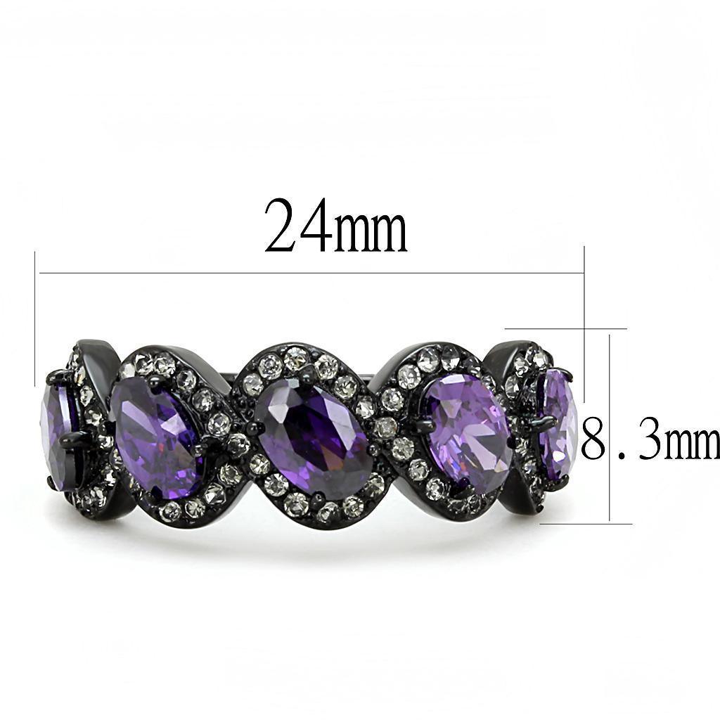 Womens Light Black Ring Anillo Para Mujer 316L Stainless Steel Ring with AAA Grade CZ in Amethyst Estefana - Jewelry Store by Erik Rayo