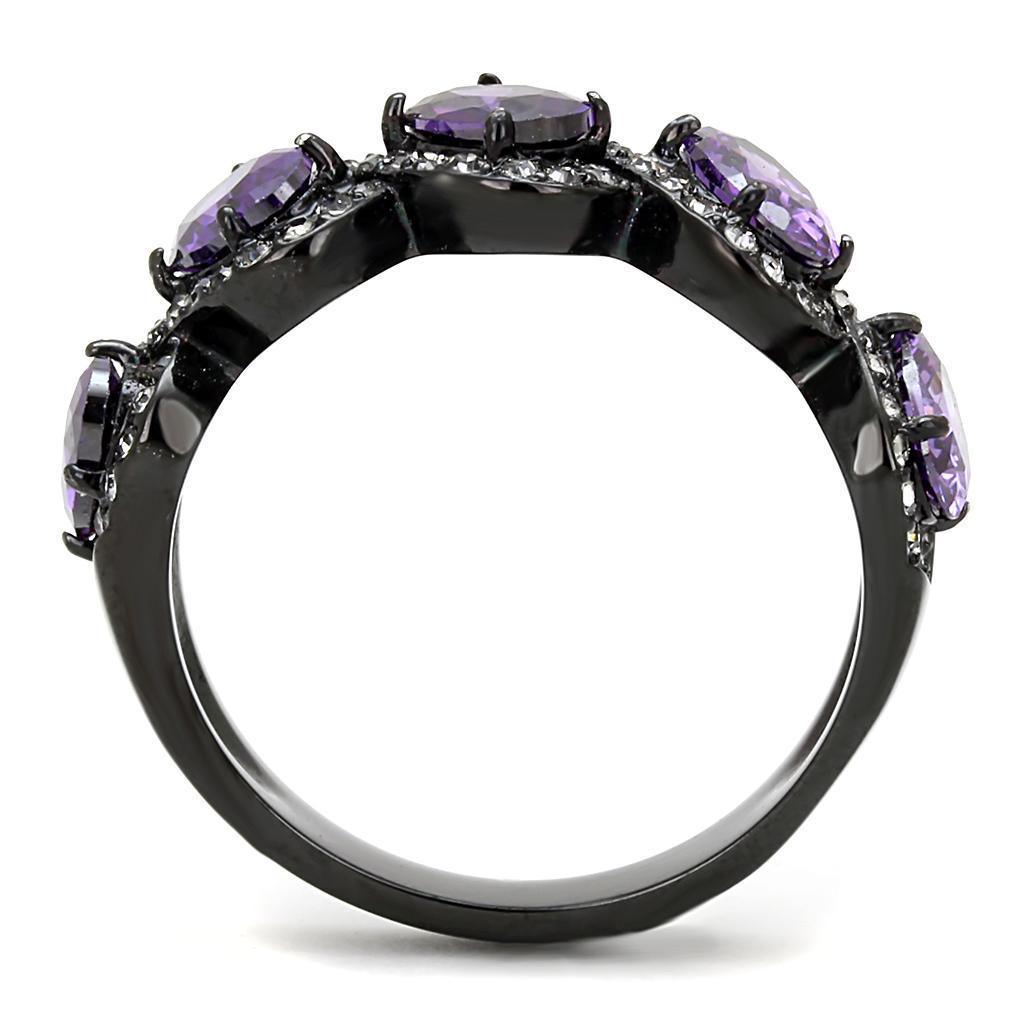 Womens Light Black Ring Anillo Para Mujer 316L Stainless Steel Ring with AAA Grade CZ in Amethyst Estefana - Jewelry Store by Erik Rayo