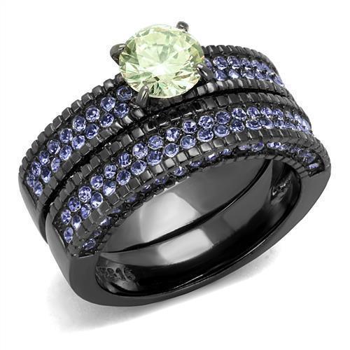 Womens Light Black Ring Anillo Para Mujer 316L Stainless Steel Ring with AAA Grade CZ in Light Green Clara - Jewelry Store by Erik Rayo
