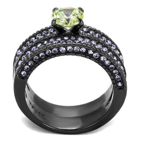 Womens Light Black Ring Anillo Para Mujer 316L Stainless Steel Ring with AAA Grade CZ in Light Green Clara - Jewelry Store by Erik Rayo