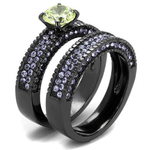 Womens Light Black Ring Anillo Para Mujer 316L Stainless Steel Ring with AAA Grade CZ in Light Green Clara - Jewelry Store by Erik Rayo