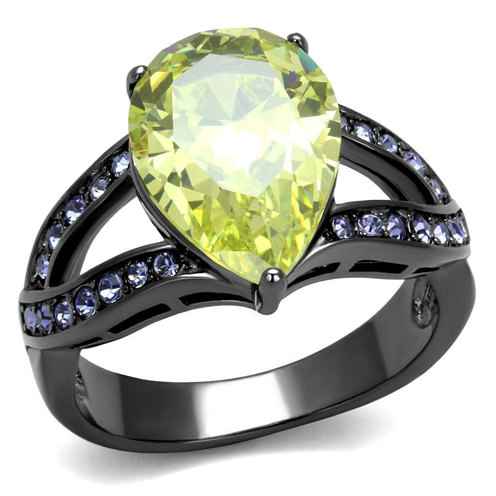 Womens Light Black Ring Anillo Para Mujer 316L Stainless Steel Ring with AAA Grade CZ in Light Green color Calla - Jewelry Store by Erik Rayo