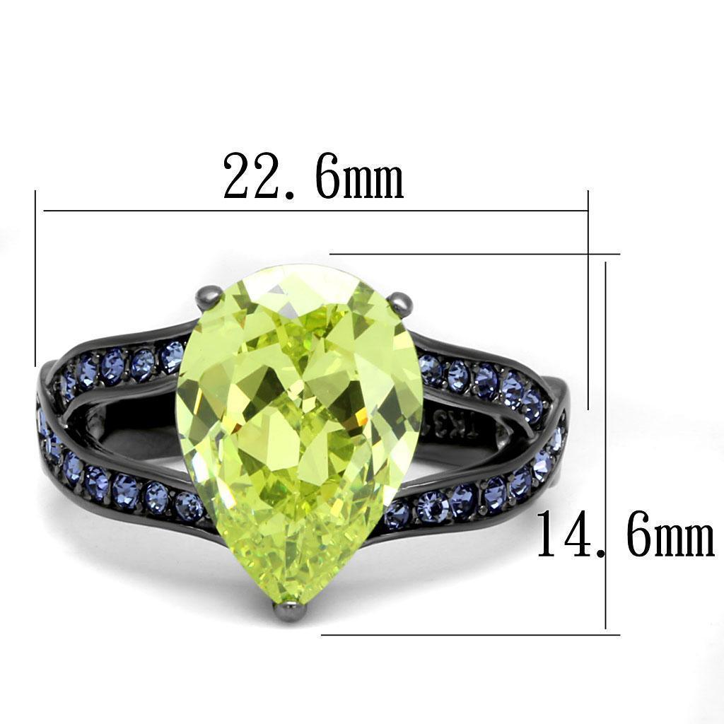 Womens Light Black Ring Anillo Para Mujer 316L Stainless Steel Ring with AAA Grade CZ in Light Green color Calla - Jewelry Store by Erik Rayo