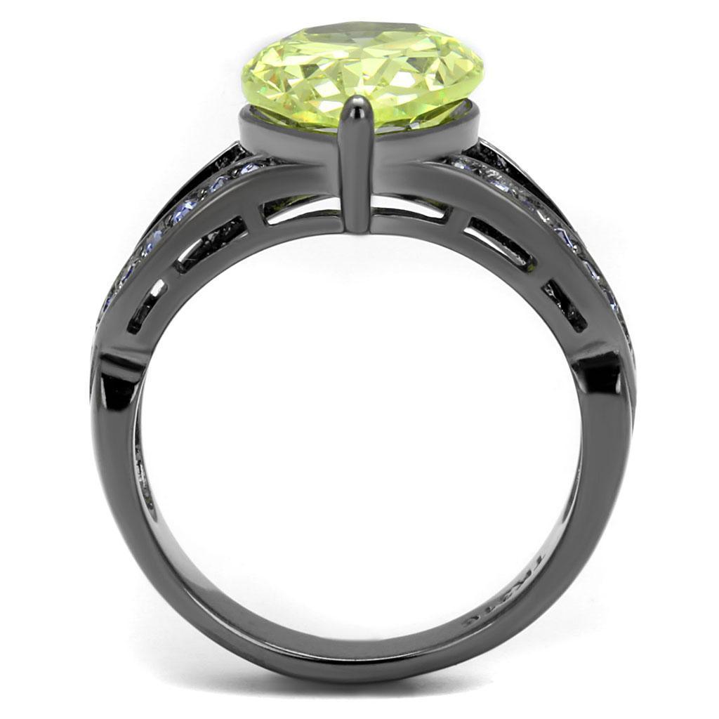 Womens Light Black Ring Anillo Para Mujer 316L Stainless Steel Ring with AAA Grade CZ in Light Green color Calla - Jewelry Store by Erik Rayo