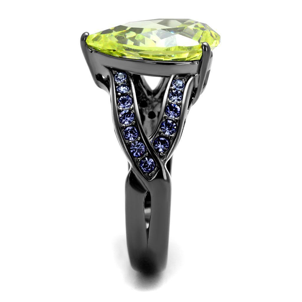 Womens Light Black Ring Anillo Para Mujer 316L Stainless Steel Ring with AAA Grade CZ in Light Green color Calla - Jewelry Store by Erik Rayo