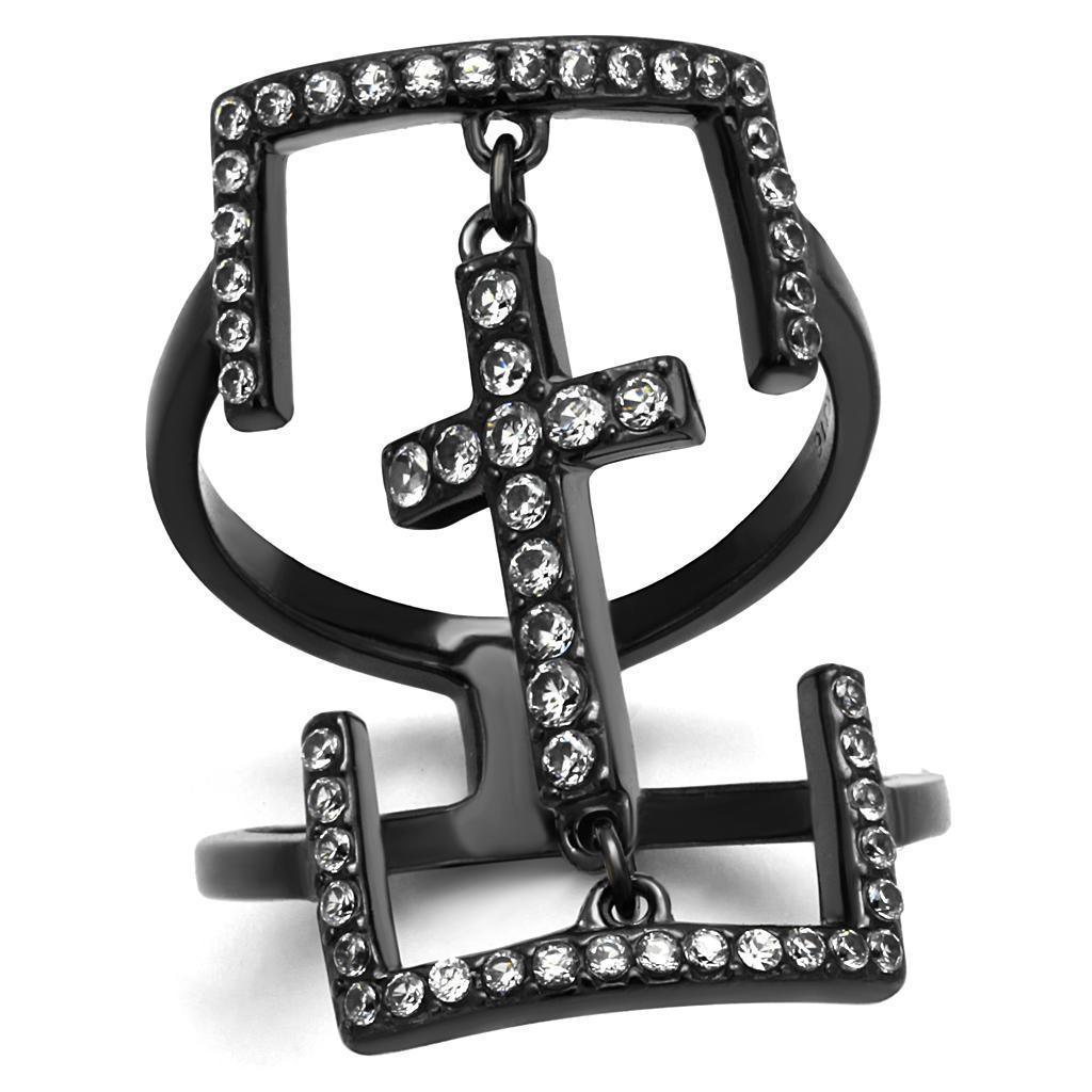 Womens Light Black Ring Anillo Para Mujer 316L Stainless Steel Ring with AAA Grade CZ in Clear Constance - Jewelry Store by Erik Rayo