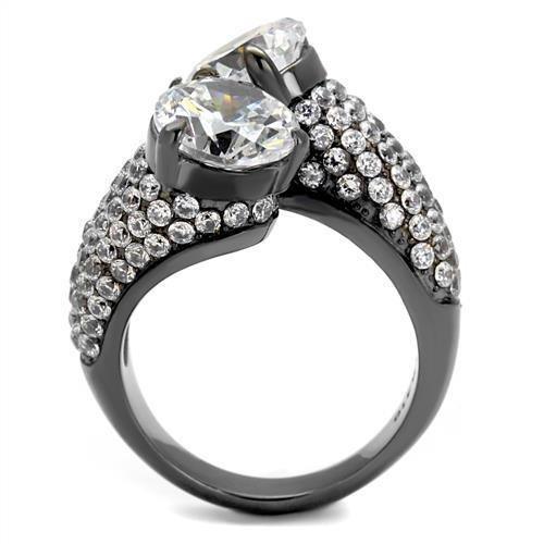 Womens Light Black Ring Anillo Para Mujer 316L Stainless Steel Ring with AAA Grade CZ in Clear Cora - Jewelry Store by Erik Rayo