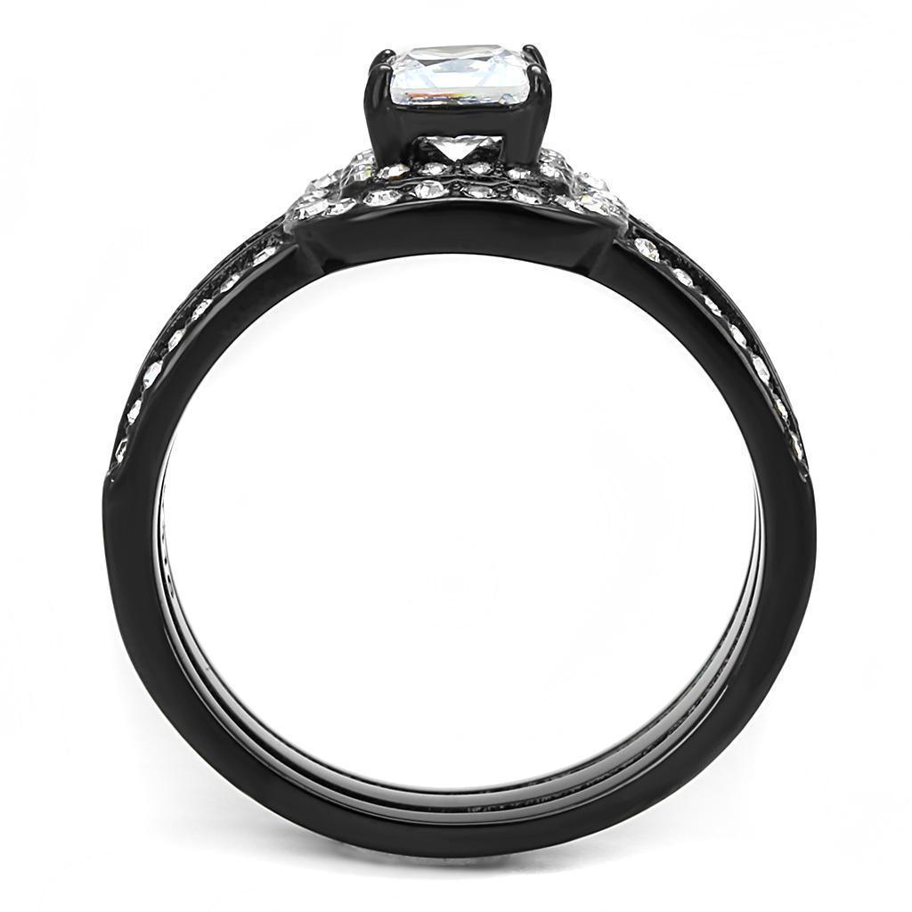 Womens Light Black Ring Anillo Para Mujer 316L Stainless Steel Ring with AAA Grade CZ in Clear Eloira - Jewelry Store by Erik Rayo