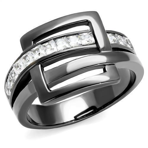 Womens Light Black Ring Anillo Para Mujer 316L Stainless Steel Ring with AAA Grade CZ in Clear Fiona - Jewelry Store by Erik Rayo
