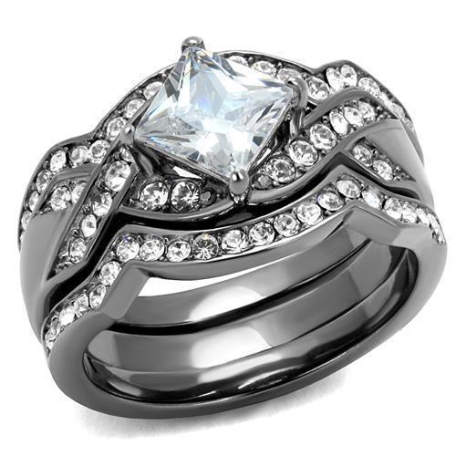 Womens Light Black Ring Anillo Para Mujer 316L Stainless Steel Ring with AAA Grade CZ in Clear Kenza - Jewelry Store by Erik Rayo