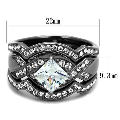 Womens Light Black Ring Anillo Para Mujer 316L Stainless Steel Ring with AAA Grade CZ in Clear Kenza - Jewelry Store by Erik Rayo