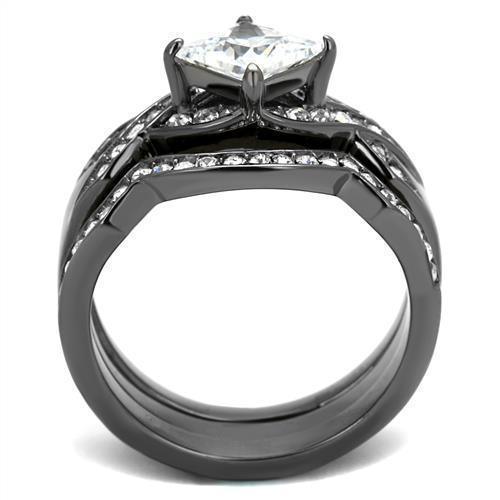 Womens Light Black Ring Anillo Para Mujer 316L Stainless Steel Ring with AAA Grade CZ in Clear Kenza - Jewelry Store by Erik Rayo