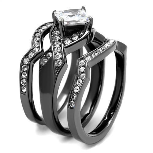 Womens Light Black Ring Anillo Para Mujer 316L Stainless Steel Ring with AAA Grade CZ in Clear Kenza - Jewelry Store by Erik Rayo