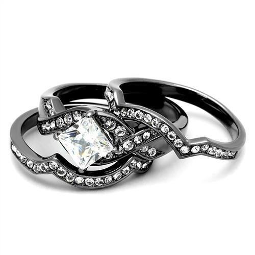 Womens Light Black Ring Anillo Para Mujer 316L Stainless Steel Ring with AAA Grade CZ in Clear Kenza - Jewelry Store by Erik Rayo