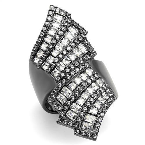 Womens Light Black Ring Anillo Para Mujer 316L Stainless Steel Ring with AAA Grade CZ in Clear Lilith - Jewelry Store by Erik Rayo