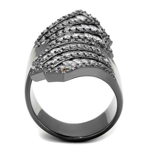 Womens Light Black Ring Anillo Para Mujer 316L Stainless Steel Ring with AAA Grade CZ in Clear Lilith - Jewelry Store by Erik Rayo