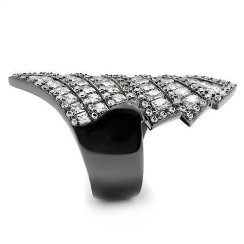 Womens Light Black Ring Anillo Para Mujer 316L Stainless Steel Ring with AAA Grade CZ in Clear Lilith - Jewelry Store by Erik Rayo