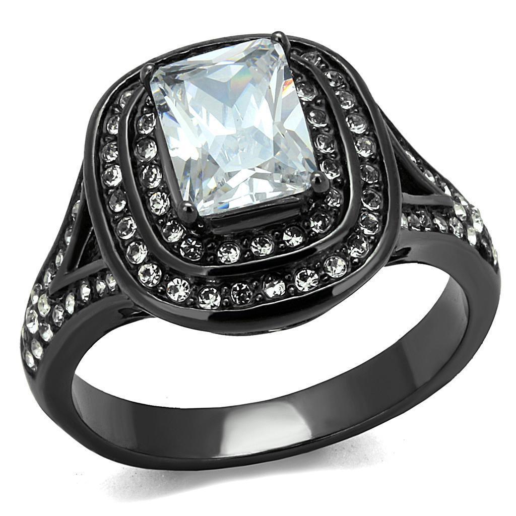 Womens Light Black Ring Anillo Para Mujer 316L Stainless Steel Ring with AAA Grade CZ in Clear Lorna - Jewelry Store by Erik Rayo