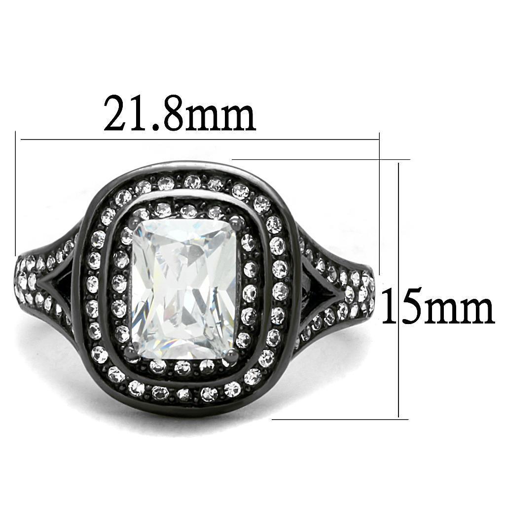 Womens Light Black Ring Anillo Para Mujer 316L Stainless Steel Ring with AAA Grade CZ in Clear Lorna - Jewelry Store by Erik Rayo