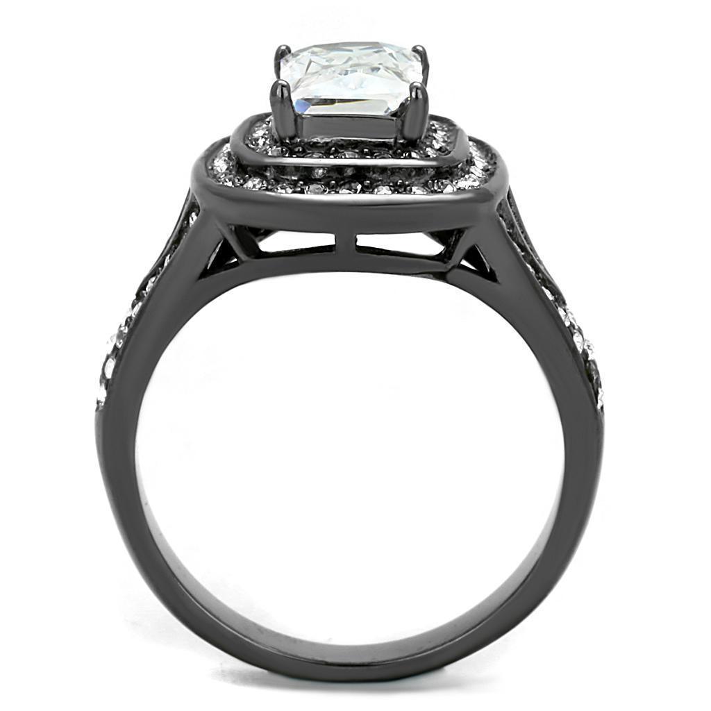 Womens Light Black Ring Anillo Para Mujer 316L Stainless Steel Ring with AAA Grade CZ in Clear Lorna - Jewelry Store by Erik Rayo