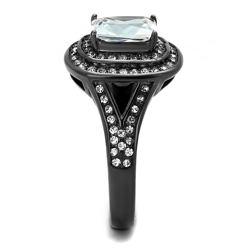 Womens Light Black Ring Anillo Para Mujer 316L Stainless Steel Ring with AAA Grade CZ in Clear Lorna - Jewelry Store by Erik Rayo
