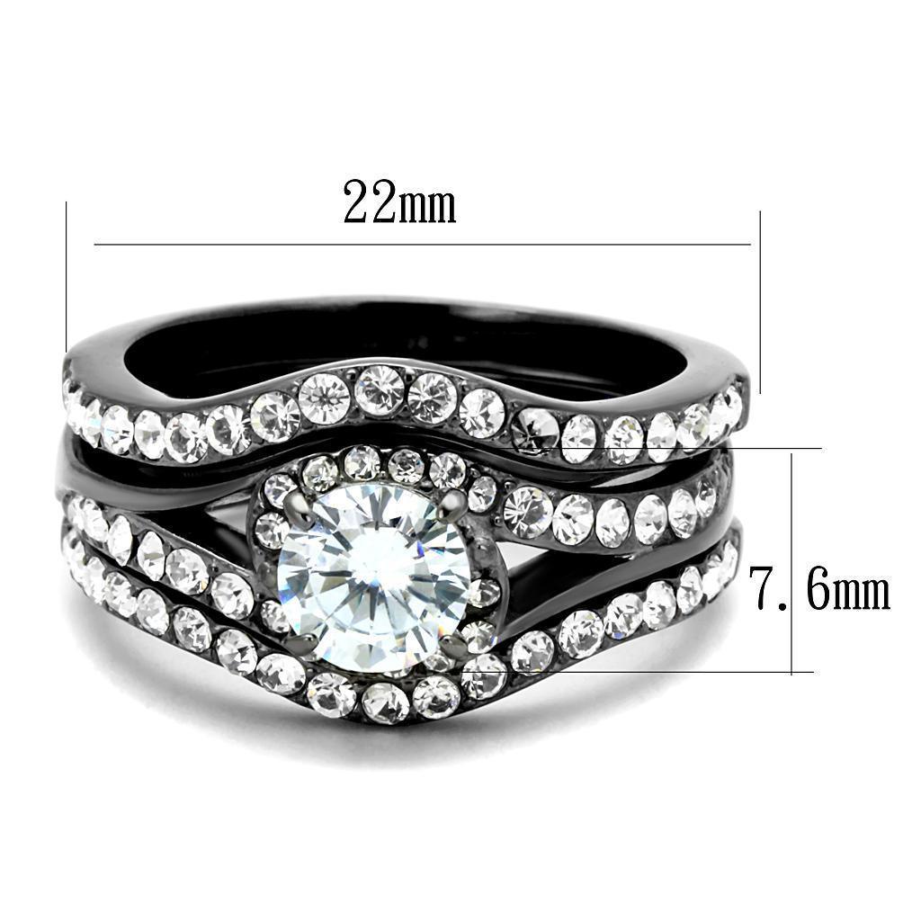 Womens Light Black Ring Anillo Para Mujer 316L Stainless Steel Ring with AAA Grade CZ in Clear Syria - Jewelry Store by Erik Rayo
