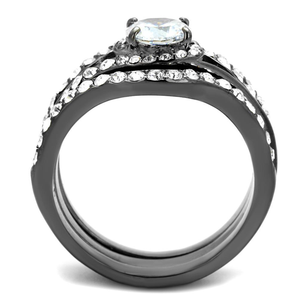 Womens Light Black Ring Anillo Para Mujer 316L Stainless Steel Ring with AAA Grade CZ in Clear Syria - Jewelry Store by Erik Rayo