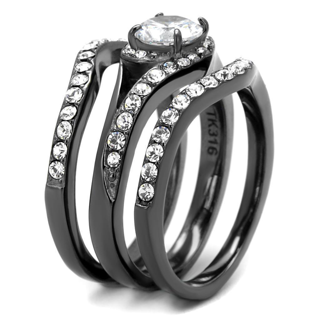 Womens Light Black Ring Anillo Para Mujer 316L Stainless Steel Ring with AAA Grade CZ in Clear Syria - Jewelry Store by Erik Rayo