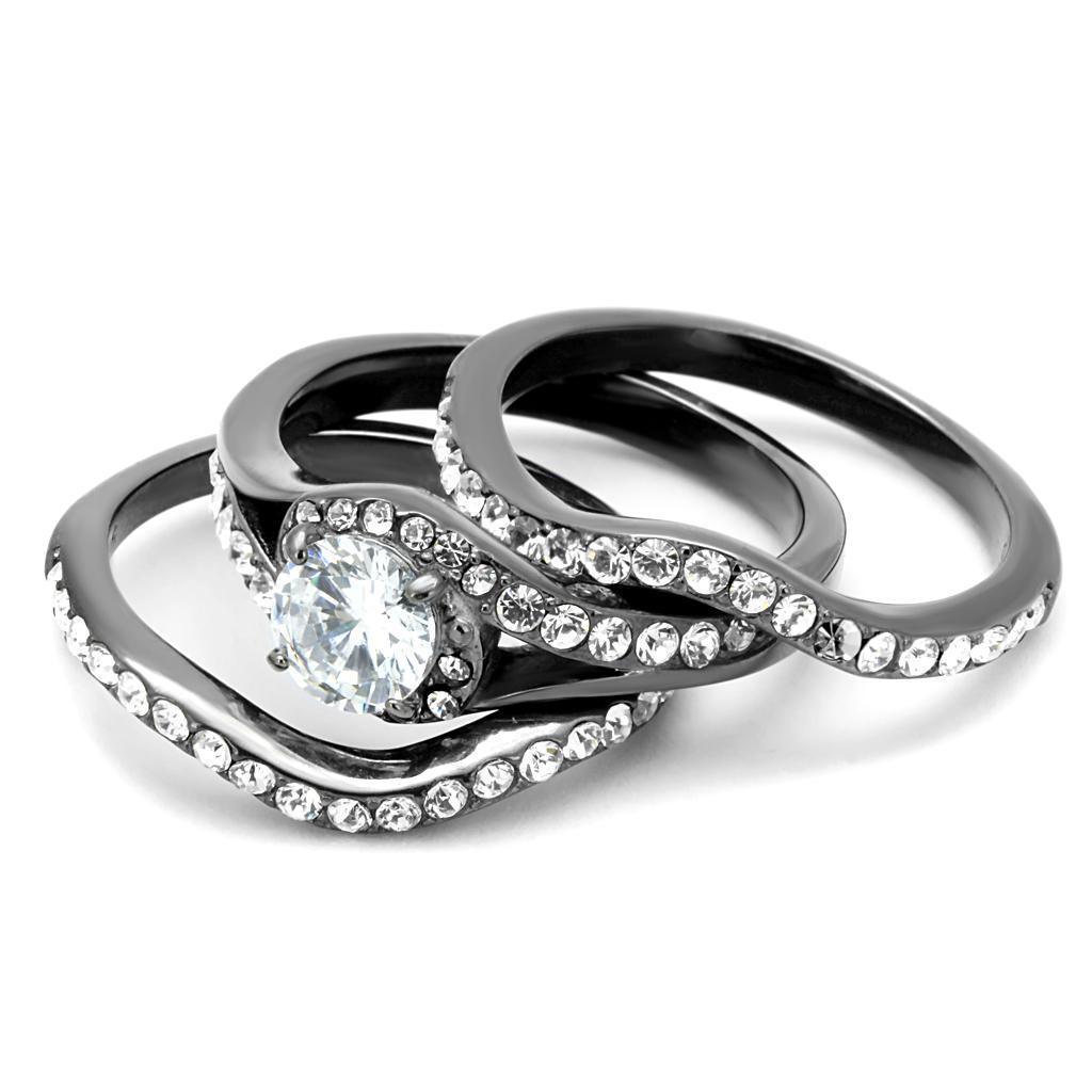 Womens Light Black Ring Anillo Para Mujer 316L Stainless Steel Ring with AAA Grade CZ in Clear Syria - Jewelry Store by Erik Rayo