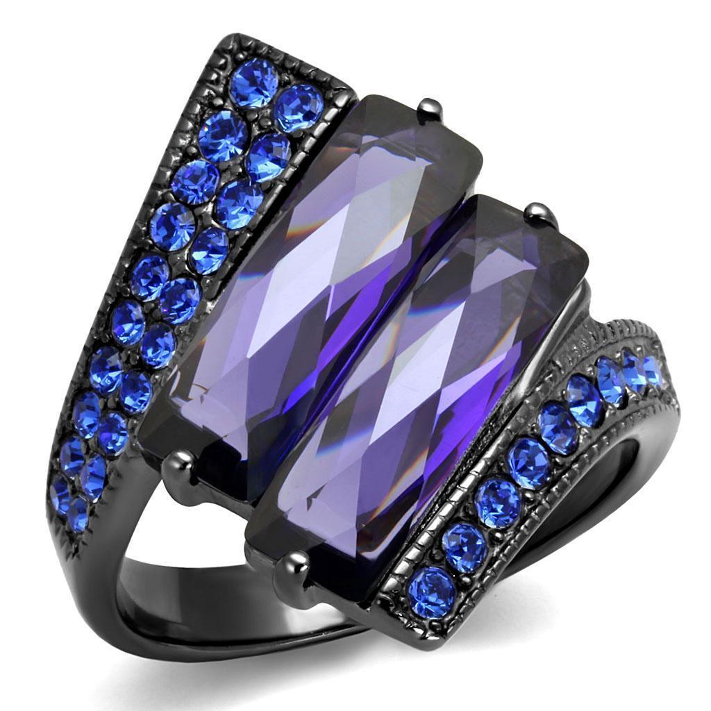 Womens Light Black Ring Anillo Para Mujer 316L Stainless Steel Ring with AAA Grade CZ in Tanzanite Britta - Jewelry Store by Erik Rayo