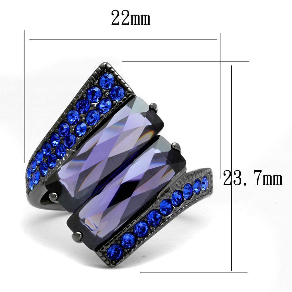 Womens Light Black Ring Anillo Para Mujer 316L Stainless Steel Ring with AAA Grade CZ in Tanzanite Britta - Jewelry Store by Erik Rayo