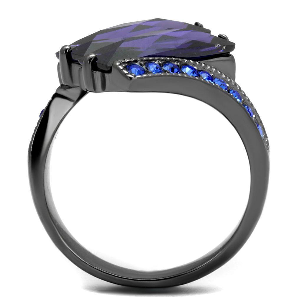 Womens Light Black Ring Anillo Para Mujer 316L Stainless Steel Ring with AAA Grade CZ in Tanzanite Britta - Jewelry Store by Erik Rayo