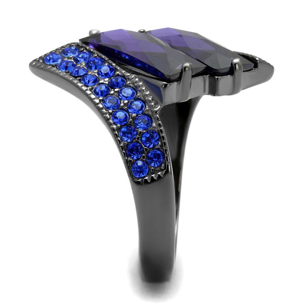 Womens Light Black Ring Anillo Para Mujer 316L Stainless Steel Ring with AAA Grade CZ in Tanzanite Britta - Jewelry Store by Erik Rayo