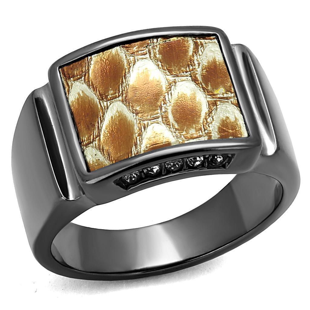 Womens Light Black Ring Anillo Para Mujer 316L Stainless Steel Ring with Leather in Brown Kenya - Jewelry Store by Erik Rayo