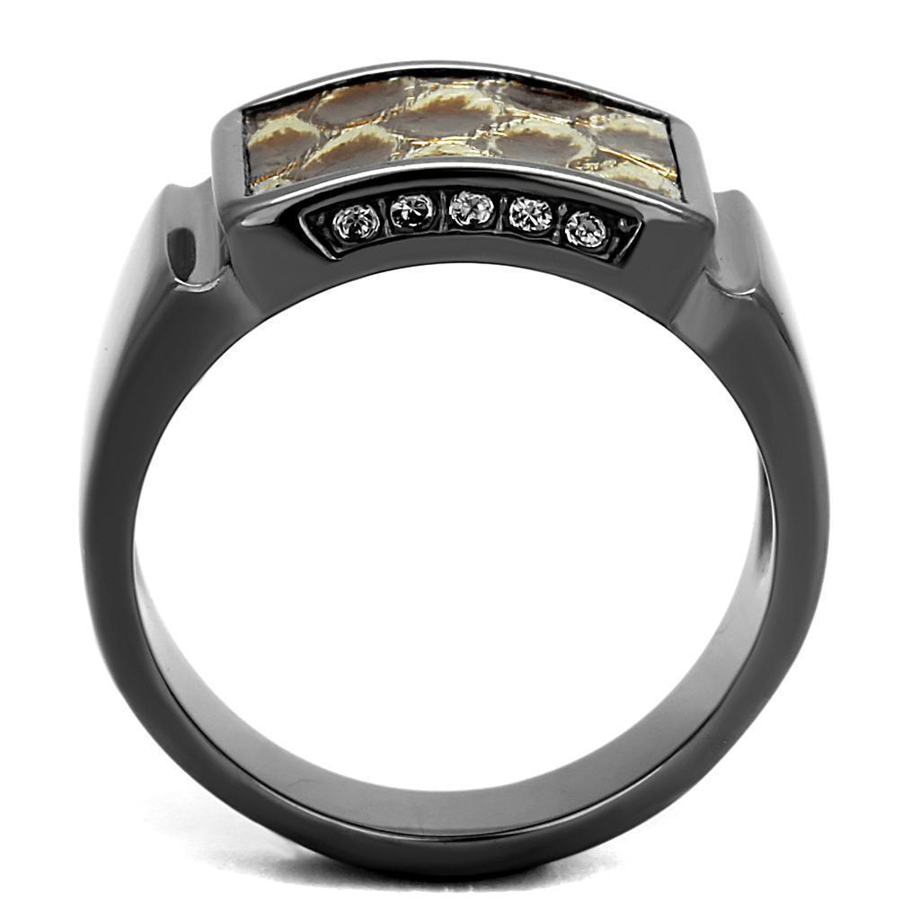 Womens Light Black Ring Anillo Para Mujer 316L Stainless Steel Ring with Leather in Brown Kenya - Jewelry Store by Erik Rayo