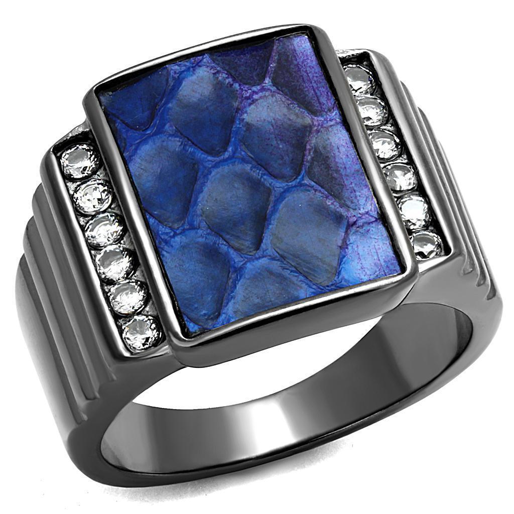 Womens Light Black Ring Anillo Para Mujer 316L Stainless Steel Ring with Leather in Montana Keeya - Jewelry Store by Erik Rayo