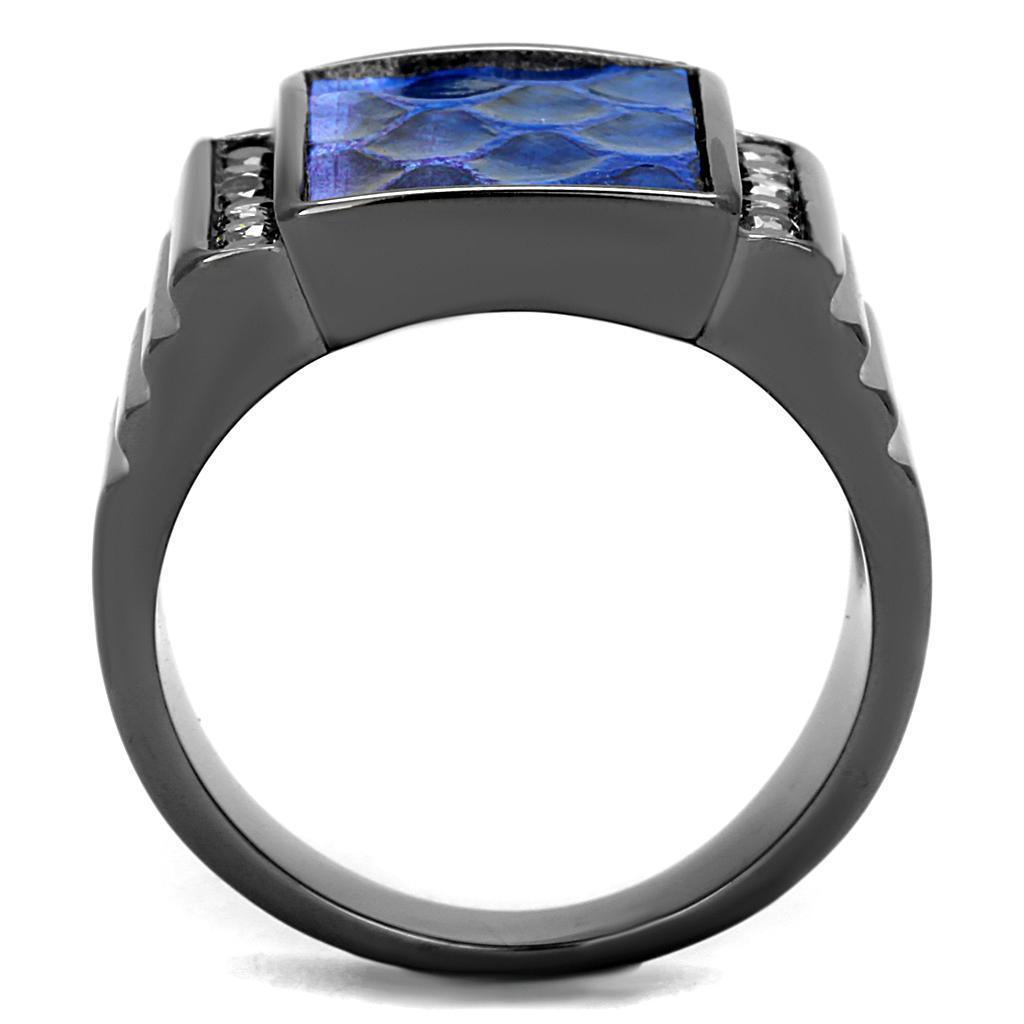 Womens Light Black Ring Anillo Para Mujer 316L Stainless Steel Ring with Leather in Montana Keeya - Jewelry Store by Erik Rayo