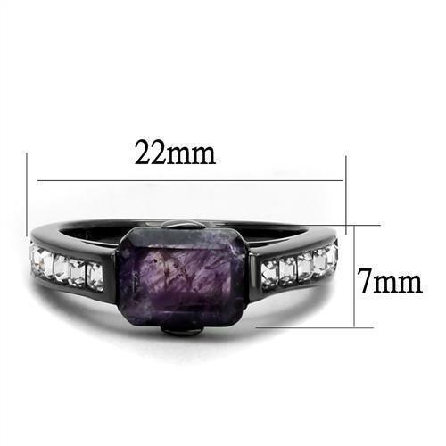 Womens Light Black Ring Anillo Para Mujer 316L Stainless Steel Ring with Precious Stone Amethyst Crystal in Amethyst Corinne - Jewelry Store by Erik Rayo