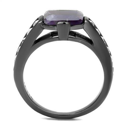 Womens Light Black Ring Anillo Para Mujer 316L Stainless Steel Ring with Precious Stone Amethyst Crystal in Amethyst Corinne - Jewelry Store by Erik Rayo