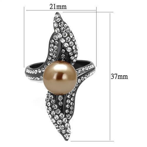 Womens Light Black Ring Anillo Para Mujer 316L Stainless Steel Ring with Synthetic Pearl in Brown Elowen - Jewelry Store by Erik Rayo