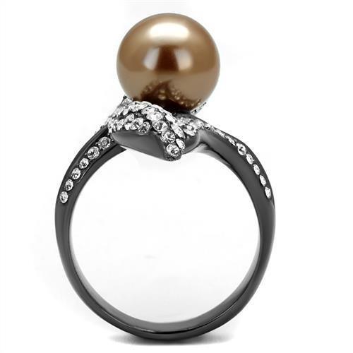Womens Light Black Ring Anillo Para Mujer 316L Stainless Steel Ring with Synthetic Pearl in Brown Elowen - Jewelry Store by Erik Rayo