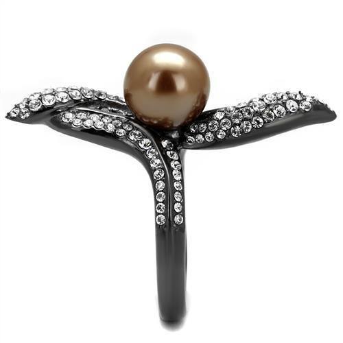 Womens Light Black Ring Anillo Para Mujer 316L Stainless Steel Ring with Synthetic Pearl in Brown Elowen - Jewelry Store by Erik Rayo