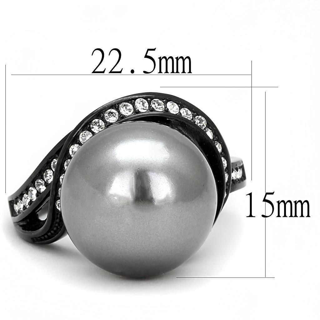 Womens Light Black Ring Anillo Para Mujer 316L Stainless Steel Ring with Synthetic Pearl in Gray Estelia - Jewelry Store by Erik Rayo
