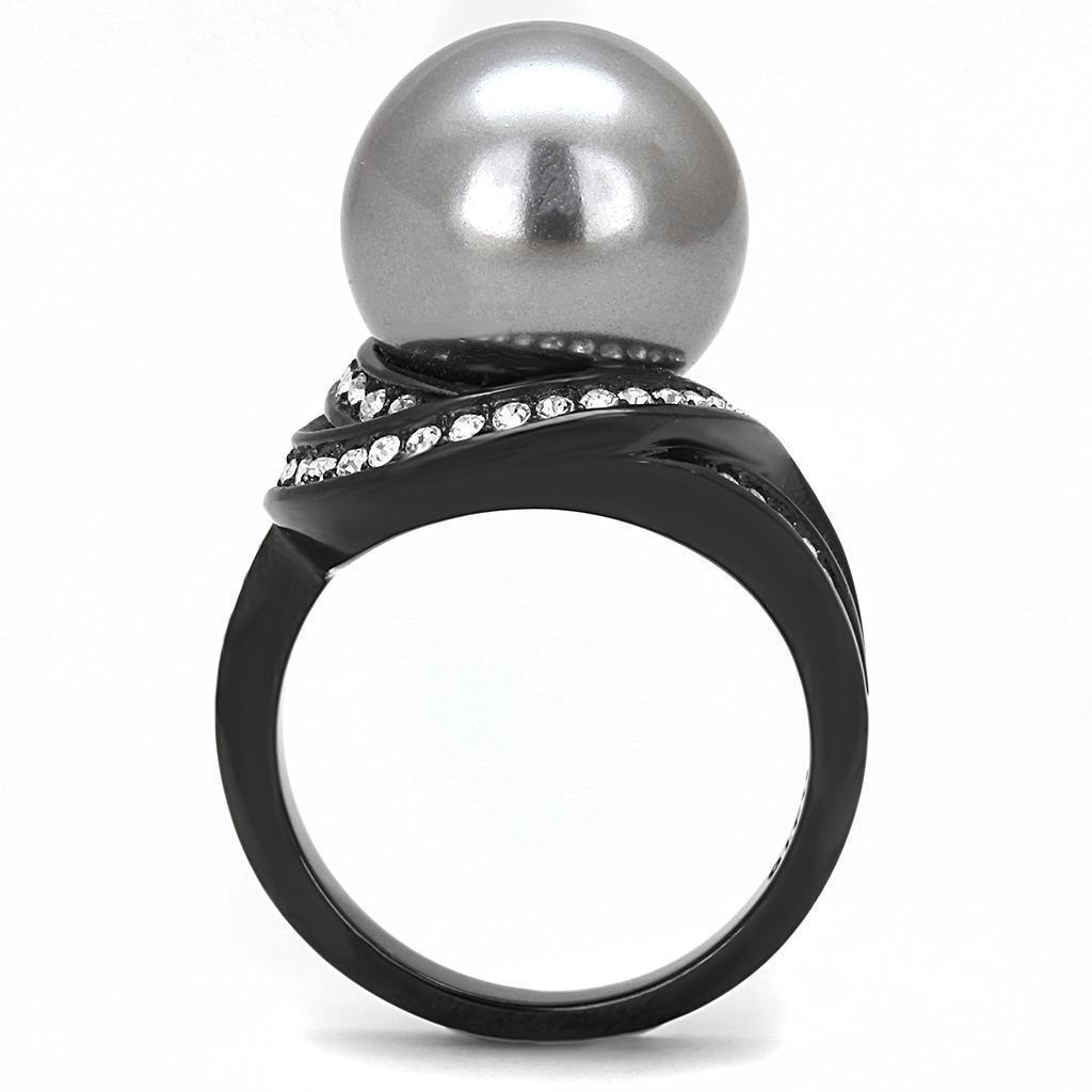 Womens Light Black Ring Anillo Para Mujer 316L Stainless Steel Ring with Synthetic Pearl in Gray Estelia - Jewelry Store by Erik Rayo
